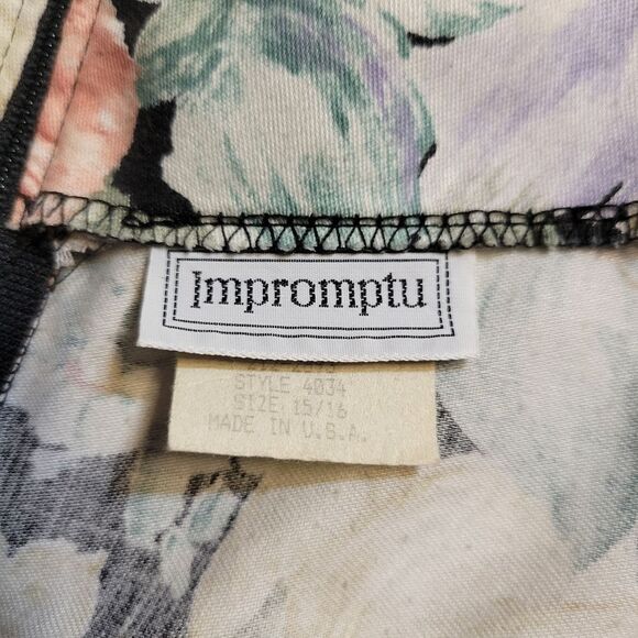 Impromptu 80s Vintage Floral Prom Puff Sleeve Dress Fitted Bodice - Picture 11 of 15